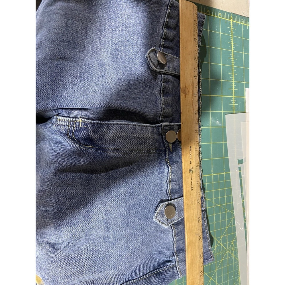 High Waisted Wide Leg Jeans Light Wash Button Fly Snap Hem Denim Blue - Picture 8 of 14